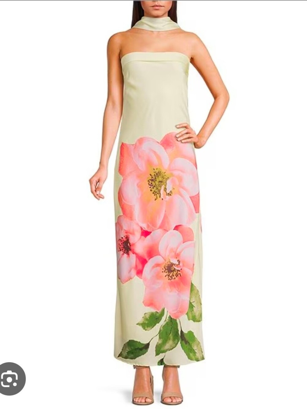 sincerely jules butter yellow satin Floral strapless maxi dress Size Small